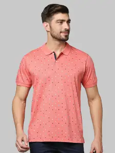 Park Avenue Men Peach-Coloured Printed Polo Collar Slim Fit T-shirt