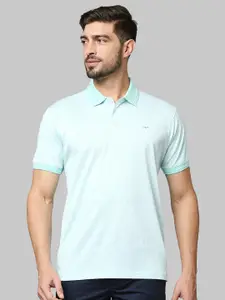 Park Avenue Men Green & White Printed Polo Collar Slim Fit Cotton T-shirt