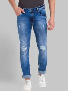 Parx Men Blue Skinny Fit Mildly Distressed Light Fade Ripped Jeans