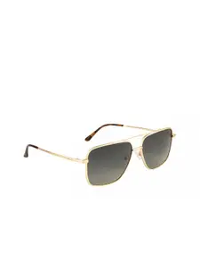 OPIUM Men Green Lens & Gold-Toned Rectangle Sunglasses with Polarised Lens