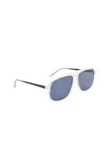 OPIUM Men Blue Lens & White Rectangle Sunglasses with Polarised Lens OP-1903-C03