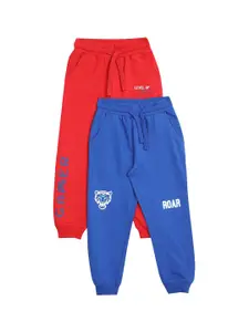 Donuts Boys Navy Blue & Red Pack Of 2 Straight Fit Cotton Track Pants