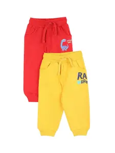 Donuts Boys Yellow & Red Pack Of 2 Mid Rise Straight Fit Track Pants