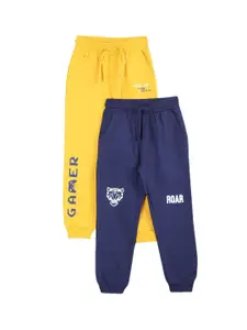 Donuts Boys Yellow & Navy Blue Pack Of 2 Mid Rise Straight Fit Track Pants