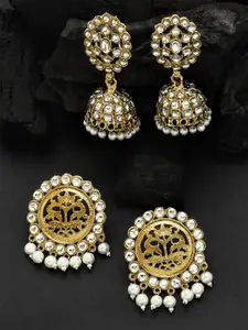 Fida Set Of 2 Gold-Plated Traditional Kundan And Pearl Earrings