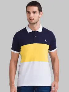 Parx Men Navy Blue & White Colourblocked Polo Collar T-shirt