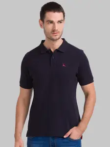 Parx Men Blue Polo Collar Applique T-shirt