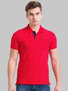 Parx Men Red Printed Polo Collar Regular Fit Cotton T-shirt