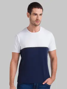 Parx Men Navy Blue & White Colourblocked T-shirt