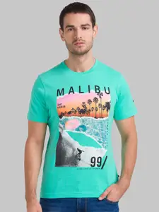 Parx Men Sea Green Printed T-shirt