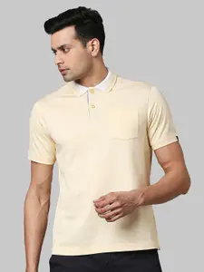 Raymond Men Yellow & White Printed Polo Collar Cotton T-shirt