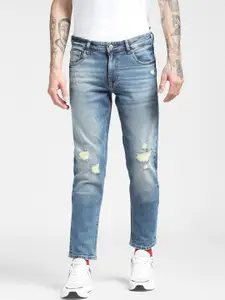 Jack & Jones Men Blue Slim Fit Mildly Distressed Light Fade Jeans
