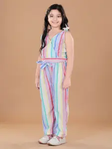 StyleStone Girls Blue & Pink Striped Top with Trousers