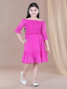 StyleStone Girls Pink Off-Shoulder Crepe Dress