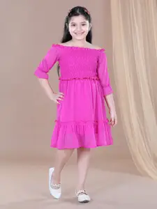 StyleStone Girls Pink Off-Shoulder Crepe Dress