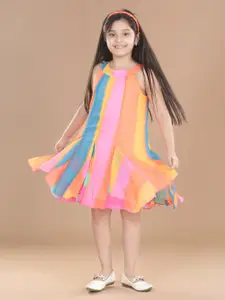 StyleStone Girls Multicoloured Striped Chiffon A-Line Dress