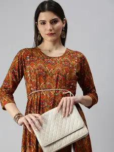 SHOWOFF Women Mustard Yellow Printed Straight Kurta