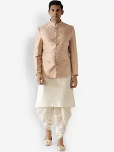 KISAH Men Pink & White Kurta with Dhoti Pants & Nehru Jacket
