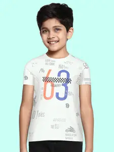 Monte Carlo Boys Off White & Grey Printed T-shirt