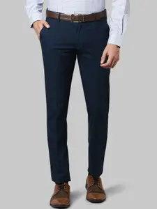 Raymond Men Blue Checked Slim Fit Trousers