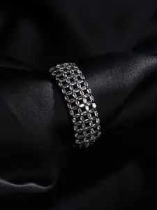 justpeachy Women Black & Gold-Toned Brass American Diamond Bangle-Style Bracelet