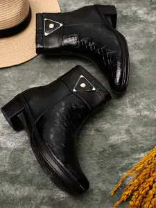 TRASE Women Black HIgh-Top Block Heeled Boots