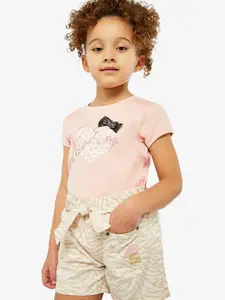mothercare Girls Cream-Coloured Printed Slim Fit Shorts