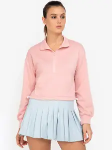 ZALORA ACTIVE Women Pink Half Zip Crop Sweatshirt