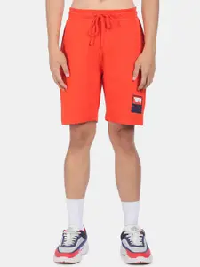Flying Machine Men Orange Regular Fit Solid Cotton Sports Shorts
