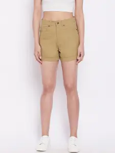 Hypernation Women Khaki Slim Fit High-Rise Shorts
