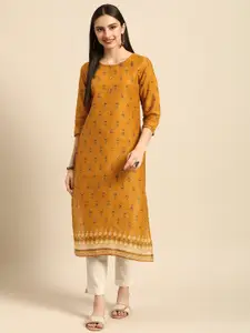 Anouk Women Mustard Yellow Ethnic Motifs Printed Pure Cotton Straight Kurta
