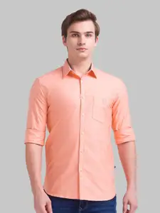 Parx Men Orange Solid Slim Fit Cotton Casual Shirt
