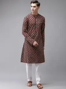 See Designs Men Black & Red Geometric Block Printed Pure Cotton Kurta