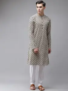 See Designs Men Beige & White Cotton Printed Kurta