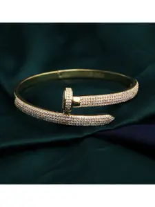 HIFLYER JEWELS Women Yellow Sterling Silver Cubic Zirconia Gold-Plated Kada Bracelet
