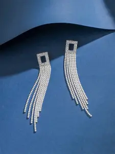 Yellow Chimes Silver-Toned Contemporary Drop Earrings