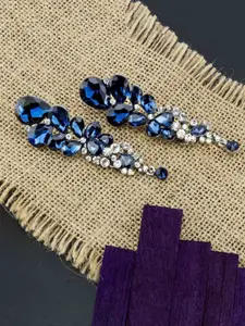 Yellow Chimes Silver-Plated Blue & White Contemporary Crystral Drop Earrings