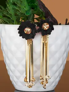 Yellow Chimes Black & Gold-Plated Crystals Contemporary Drop Earrings