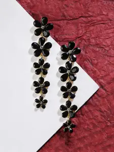 Yellow Chimes Black Crystal Studded Contemporary Drop Earrings