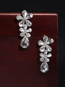 Yellow Chimes Gold-Plated & White Floral Drop Earrings