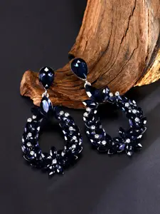 Yellow Chimes Silver-Toned & Navy Blue Contemporary Drop Earrings