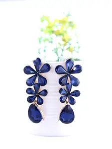 Yellow Chimes Gold-Plated & Blue Floral Drop Earrings