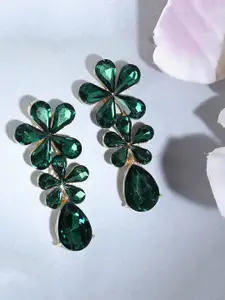 Yellow Chimes Gold-Plated & Green Contemporary Drop Earrings