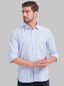 Parx Men Blue Slim Fit Striped Cotton Casual Shirt