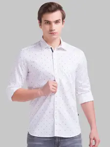Parx Men White Slim Fit Printed Cotton Casual Shirt