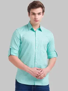 Parx Men Sea Green Slim Fit Printed Cotton Casual Shirt