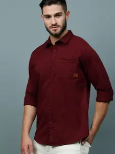 HERE&NOW Men Maroon Slim Fit Cotton Casual Shirt