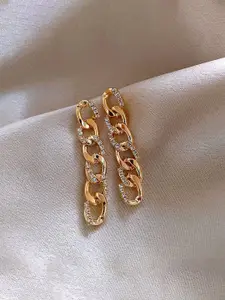 Yellow Chimes Gold-Plated Chain Design Drop Earrings