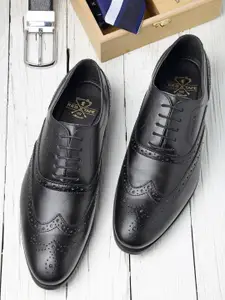 Red Tape Men Black Solid Leather Formal Brogues