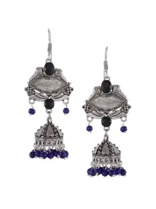 Silvermerc Designs Silver-Plated & Blue Oxidised Dome Shaped Jhumkas